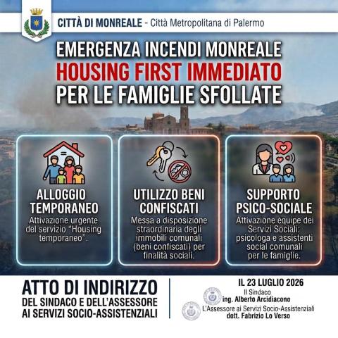 Emergenza Incendi a Monreale per le famiglie sfollate